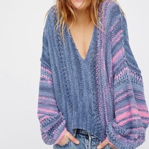 Free People Oversized Pink and Blue Sweater